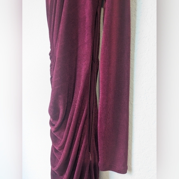 Misha Red Gathered High Slit One Shoulder Asymmetric Pauline Maxi Dress Cocktail - Picture 10 of 14